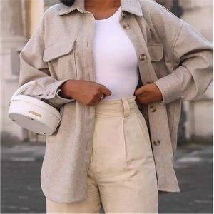 Grey melange soft jacket shacket from H&M